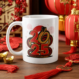 Mug Rouge chinois Or Joyeuse Année Lunaire du Serpent