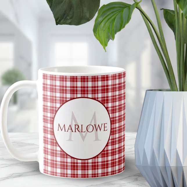 Mug Rouge classique ☕️ Chèques Plaid Café Vintage (Classic Red ☕️ Plaid Checks Vintage Coffee Coffee Mug)