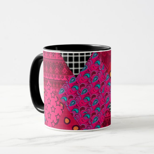 Mug Rouge Crimson coloré patchwork (Devant gauche)