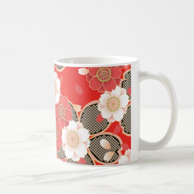 Mug Rouge et blanc Sakura Japonais Kimono (Droite)