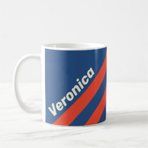 Mug Rouge et Bleu Rétro Trois Bandes avec Nom