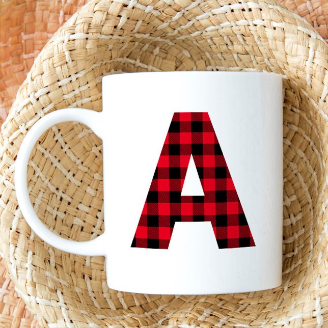 Mug Rouge et noir Buffalo Check Bold Lettre A Monogram (Red Buffalo Plaid Monogram A Coffee Cup)