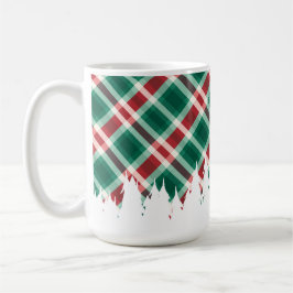 Mug Rouge et vert plaid avec arbre de Noël blanc