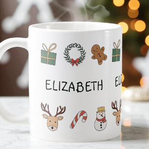 Mug Rouge festif et vert Mignon Noël personnalisé