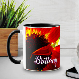 Mug Rouge Gerber Daisy Flower Script Custom