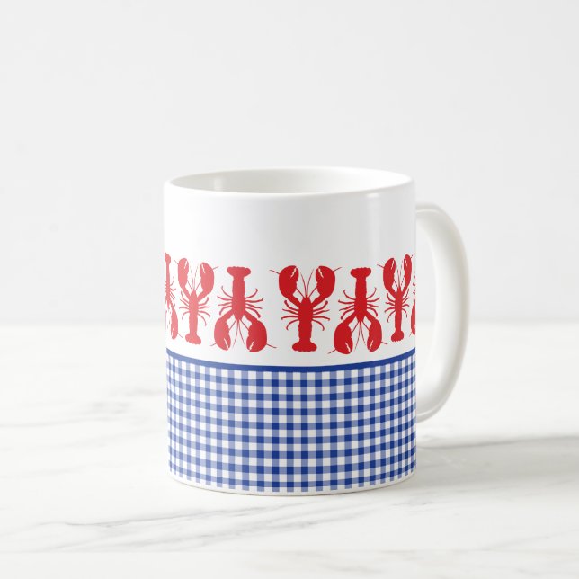 Mug Rouge Homard Bleu Blanc En vichy Plaisir Côtier (Devant droit)