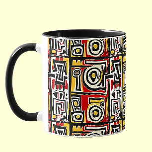 Mug Rouge Jaune Noir Abstrait Africain Tribal Géométri