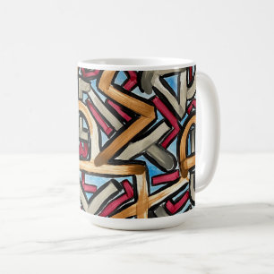 Mug Rouge Moka Gris Géométrique - Art Abstrait Peint à