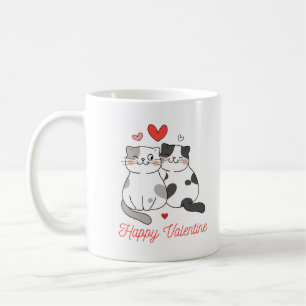 Mug Rouge Noir Illustré Chats mignons Joyeux Valentin