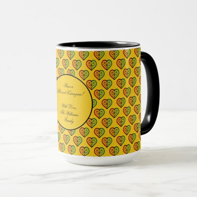 Mug Rouge Noir Vert Floral Motif Joyeux Kwanzaa (Devant droit)