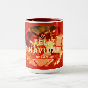 Mug Rouge or Feliz Navidad Script Noël moderne