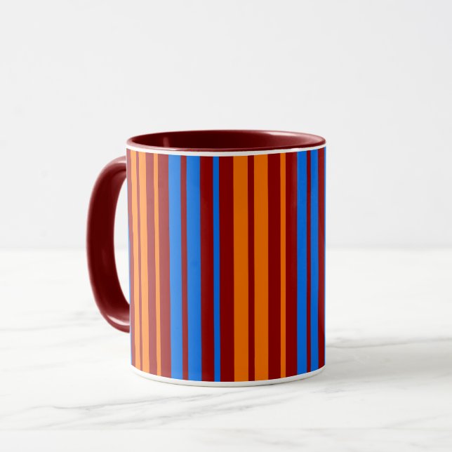 Mug Rouge Orange Bleu Design à Rayures Verticales   (Devant gauche)