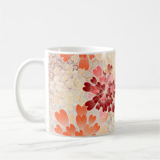Mug Rouge orange et fleurs crèmes rétros