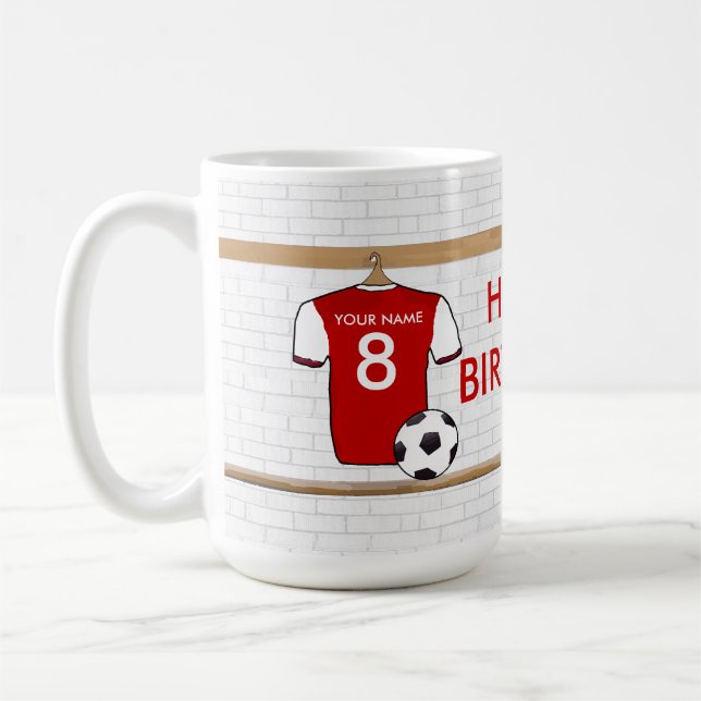 Mug Rouge personnalisé avec le football Jersey blanc (Gauche)