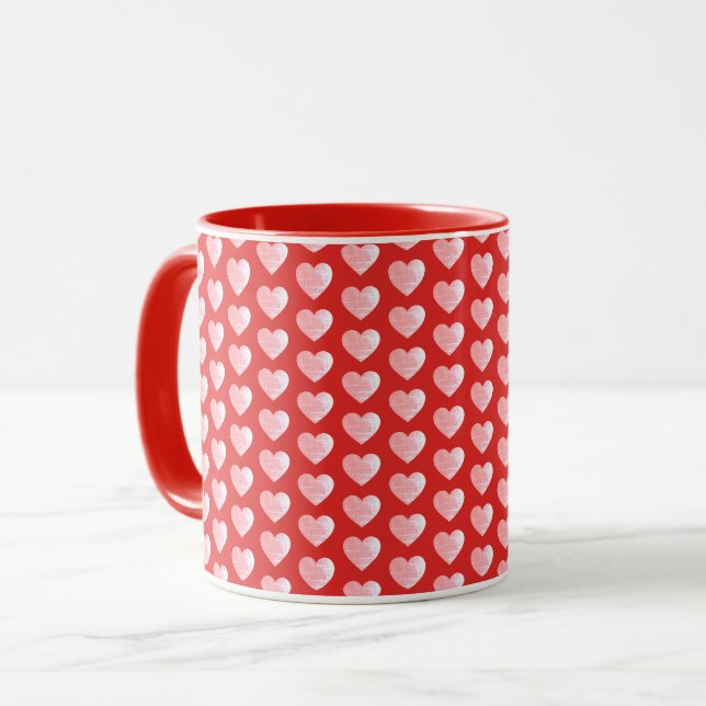 Mug Rouge rose Valentine de coeurs (Devant gauche)