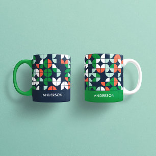 Mug rouge rouge rouge vert rouge moderne géométrique A