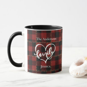 Mug Rouge rustique à carreaux de buffle Nom de famille