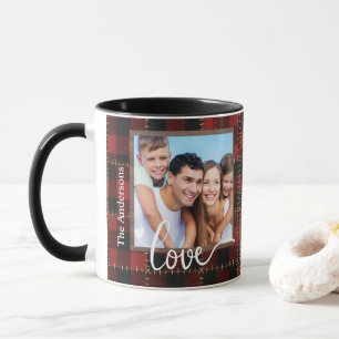 Mug Rouge Rustique Plaid Buffalo Photo de Famille Pers