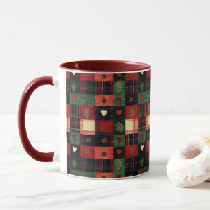 Mug Rouge Vert Blanc Carreaux Rustique Country Cottage