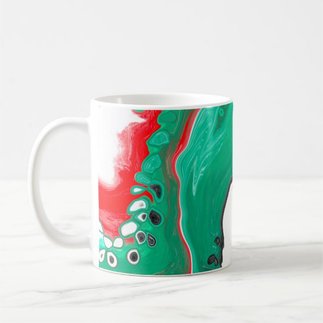 Mug Rouge, vert, noir et Marbre blanc Fluid Art (Gauche)