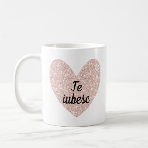 Mug Roumain "L'iubesc" et le coeur d'or Rose