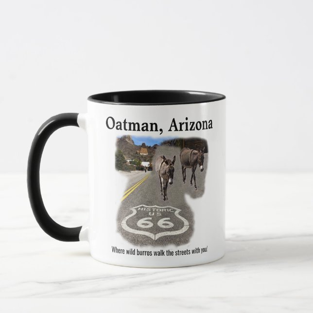 Mug Route 66 Oatman Arizona Burros Dans La Rue (Gauche)