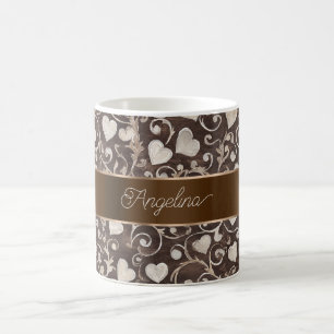 Mug Ruban de cœurs crème marron  