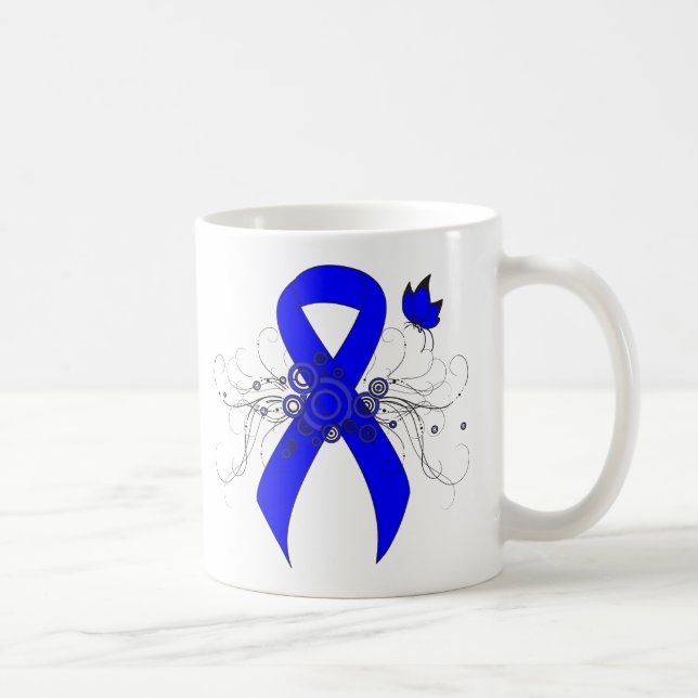 Mug Ruban de sensibilisation bleu avec papillon (Droite)