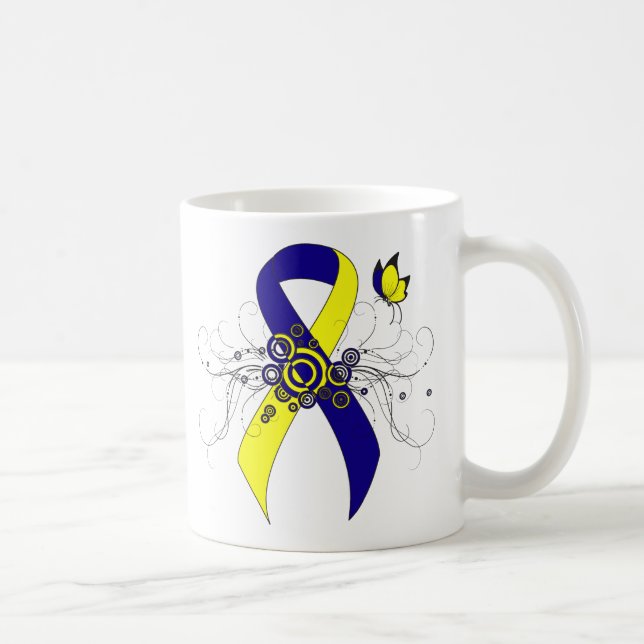 Mug Ruban de sensibilisation bleu et jaune avec papill (Droite)