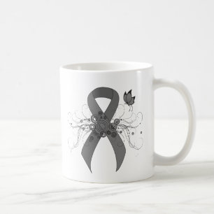 Mug Ruban de sensibilisation gris avec papillon