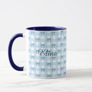 Mug Rubans Bleus Clair Personnalisés & Coquette Gingha