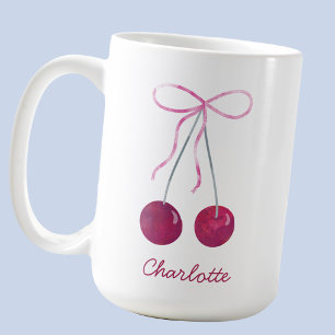 Mug Rubans et noeuds de cerises personnalisés aquarell