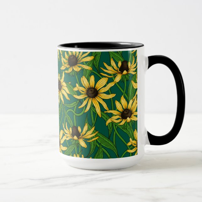 Mug Rudbekia jaune sur vert foncé (Droite)