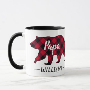 Mug Russe Papa Bear Monogramme Nom Red Buffalo Plaid