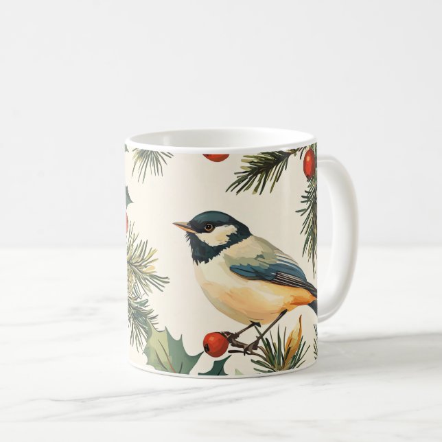Mug Rustic Bird et Poinsettia Motif de Noël (9) (Devant droit)