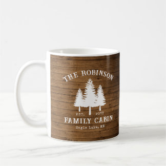 Mug Rustic Country Famille Cabines Arbres Bois Planche