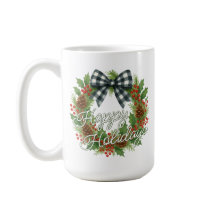 Rustic Holly Wreath White Black Checkered Bow
