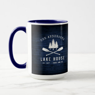 Mug Rustic Lake House Oars Trees Bleu Bois Imprimer Gr