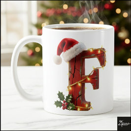 Mug Rustic Wood Christmas Letter F String Lights