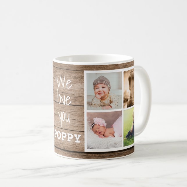 Mug Rustic Wood Love You Poppy 8 Photo Collage (Devant droit)