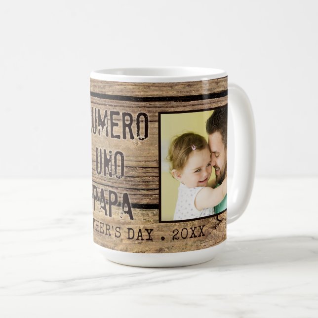 Mug Rustic Wood NUMERO UNO PAPA Fête des pères photo (Devant droit)