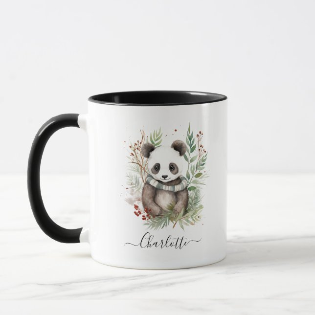 Mug Rustique Panda bébé botaniques de Noël (Gauche)