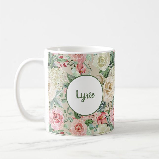 Mug Rustique rose crème Rose Floral moderne (Gauche)