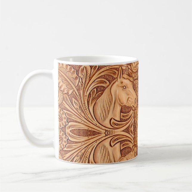 Mug rustique western country cuir cheval équestre (Gauche)