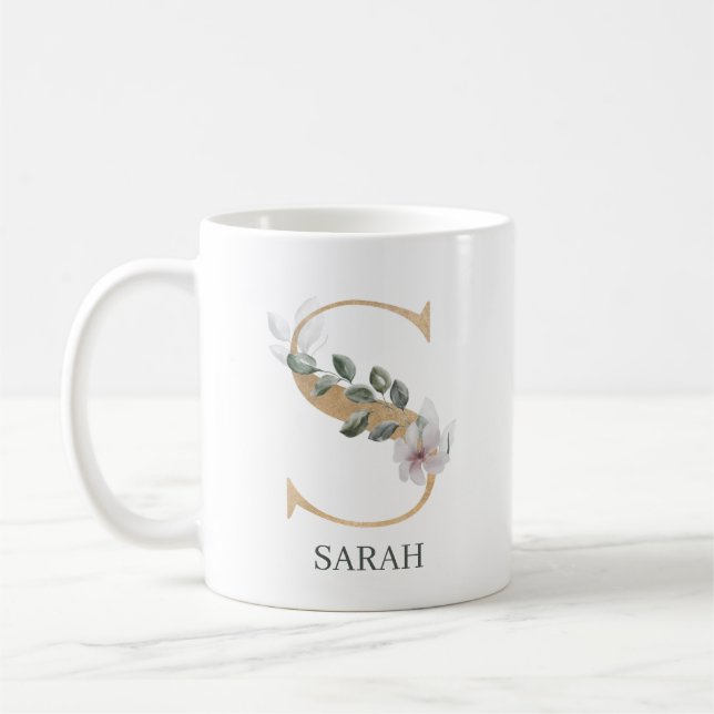 Mug S Monogramme Floral Personnalisé (Gauche)