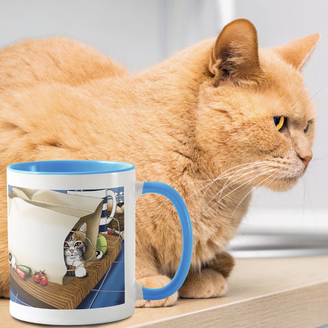 Mug Sac à provisions chat tigré curieux bleu mignon    (Créateur téléchargé)