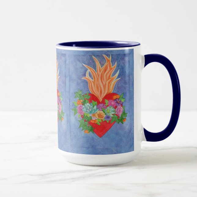 Mug Sacré Coeur de Jésus Aquarelle bleu Cadeau (Droite)