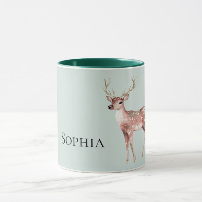 Mug Sage Green Christmas Deer Personnalisé (Centre)