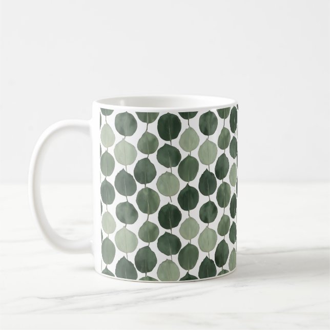 Mug Sage Green Eucalyptus Leaf Pattern Botanical Plant (Gauche)
