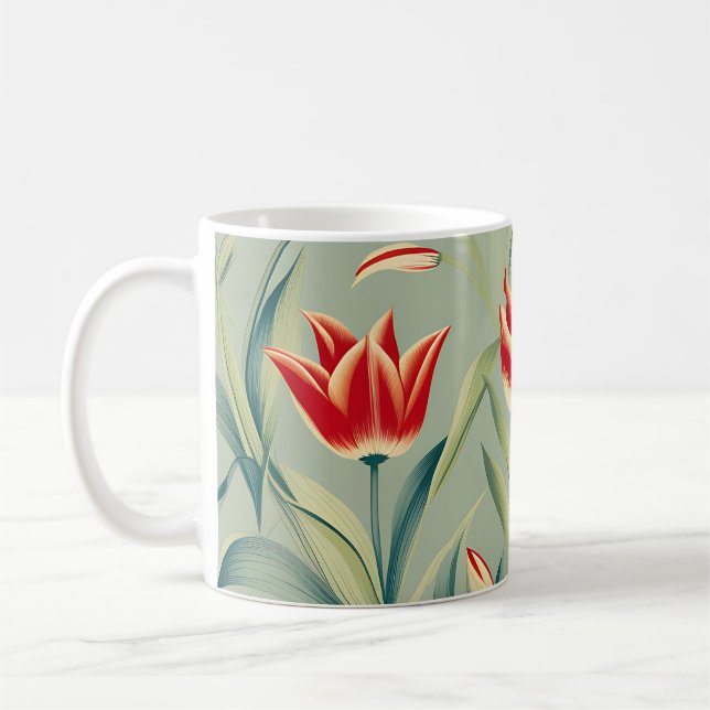 Mug Sage Green Floral Rouges Tulipes (Gauche)